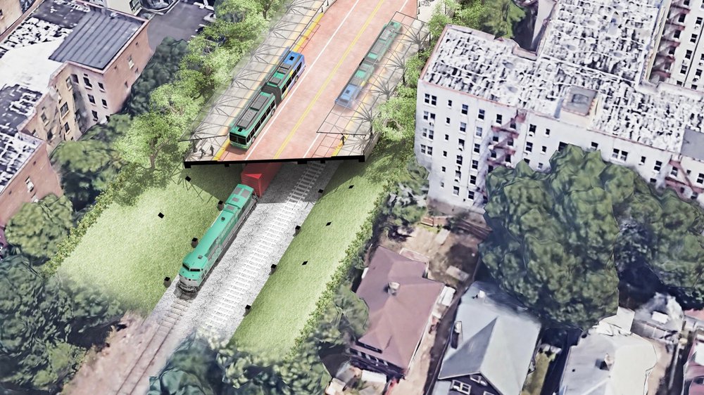 Renderings of what the Inter-borough express would look like - they should an above-ground station and train