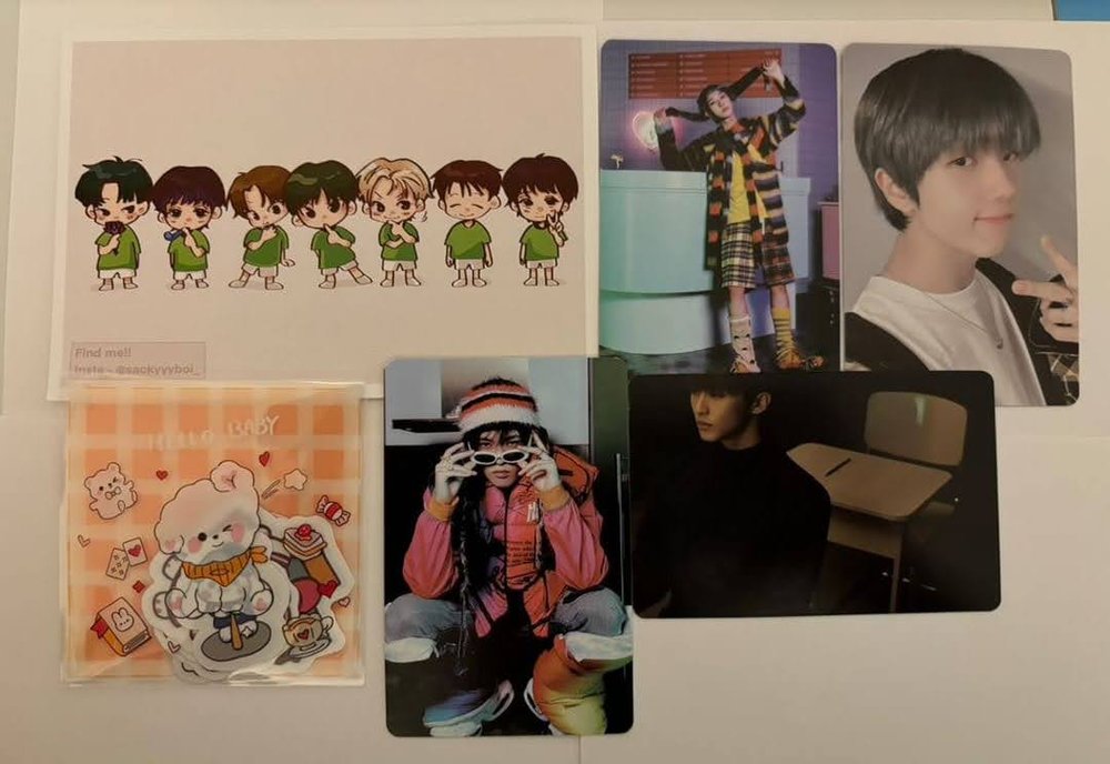 An arrangement of stickers and images of K-pop stars