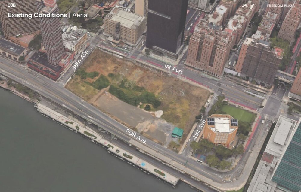 An areal view of the proposed Freedom Plaza
