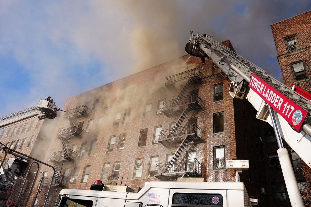 Firefighters battle the blaze at 43-09 47th Ave. in Sunnyside, Queens, on Dec. 20, 2023.