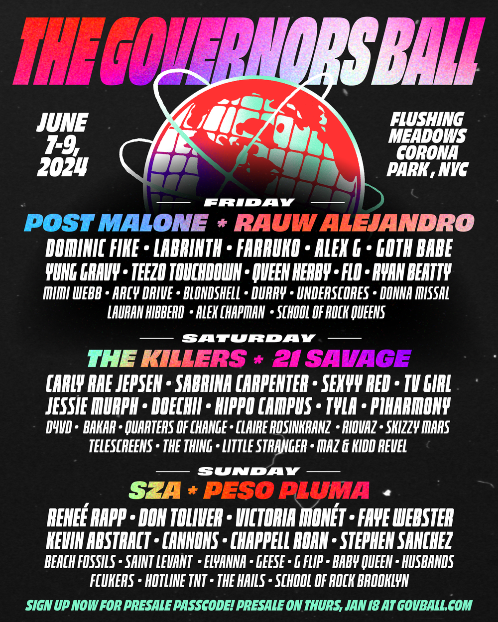 A flyer with a list of bands playing