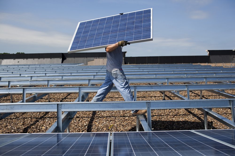 Solar panels being installed in New Jersey.
