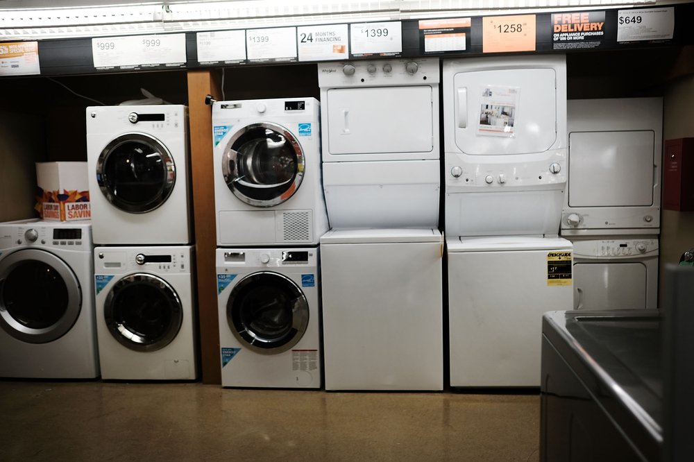 Washers and dryers in a store