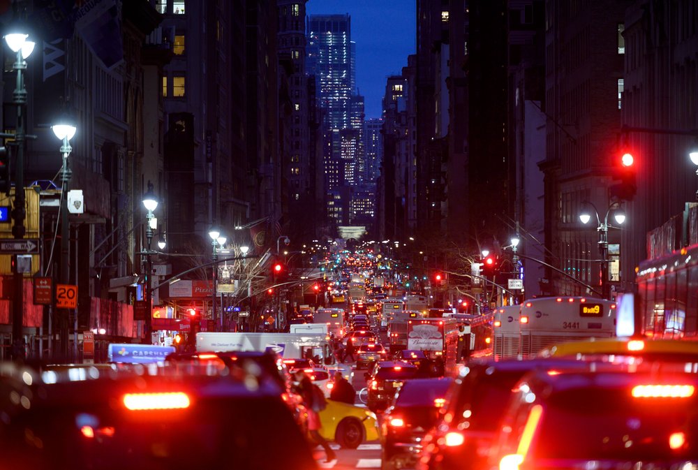 Cars stuck in gridlock traffic in Manhattan