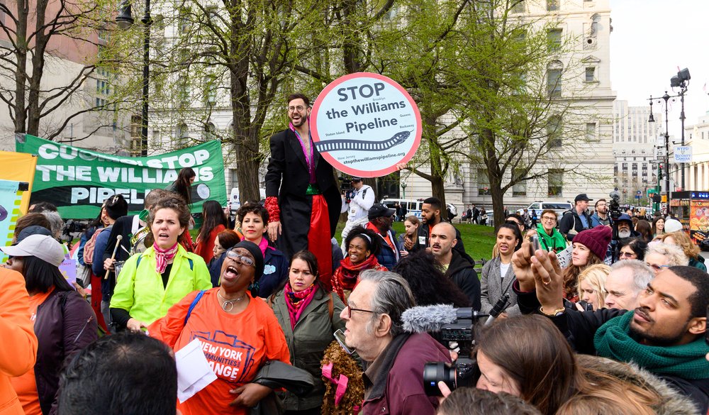 Demonstrators protesting a pipeline.