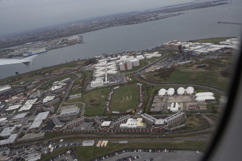 A view of several of the jails on Rikers Island as seen from a departing domestic flight leaving nearby Laguardia Airport.