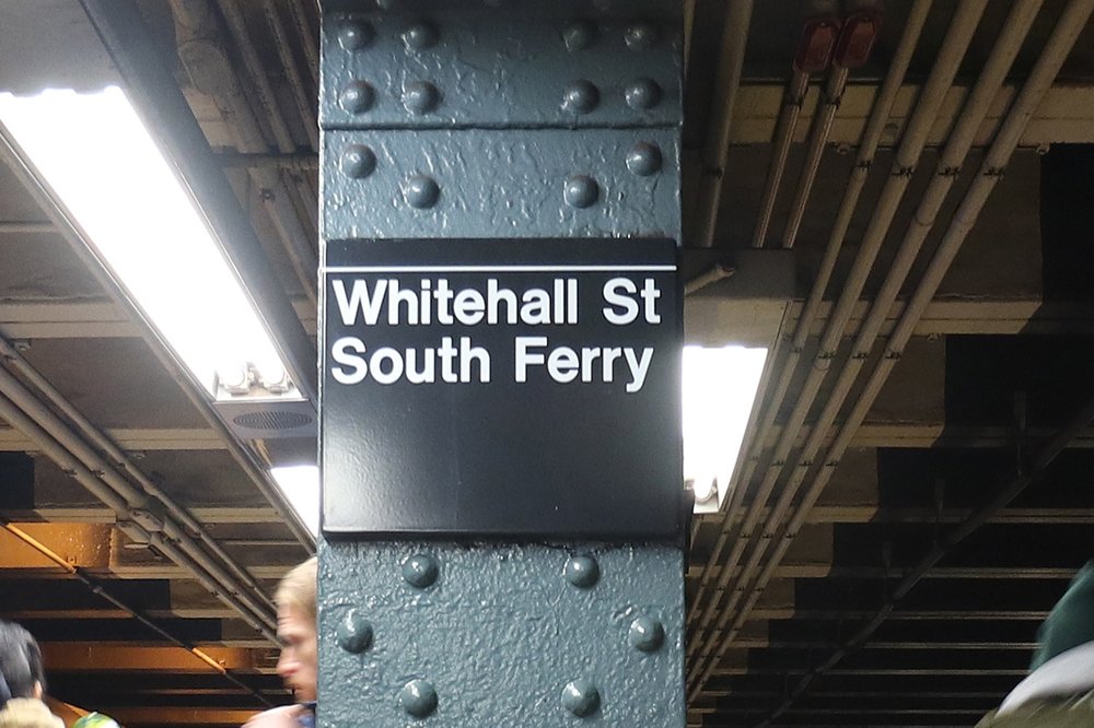 A subway sign inside the Whitehall Street station.