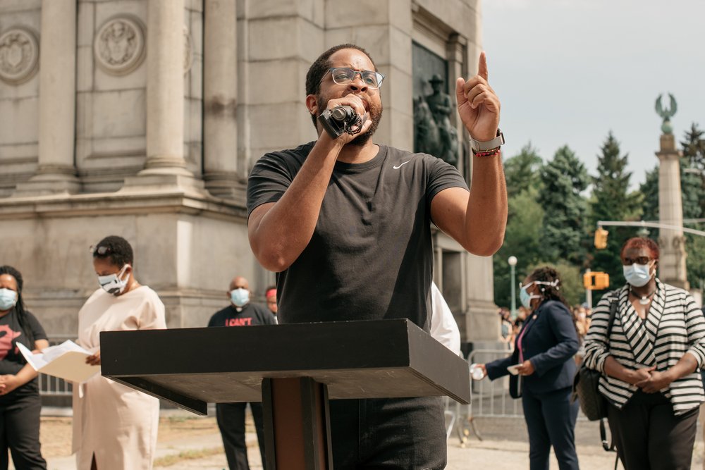 New York State Senator Zellnor Myrie speaks at a press conference in the borough of Brooklyn calling for the passing of bills to increase police accountability throughout New York state on June 4, 2020 in New York City.