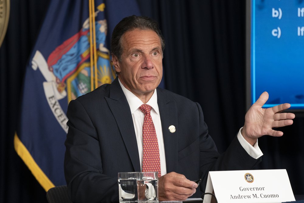 Then-Gov. Andrew Cuomo holds press briefing about the COVID-19 pandemic in August of 2021.