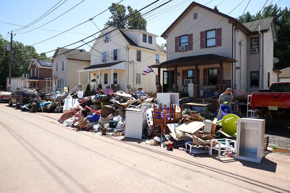 Residents left their belongings on the sidewalk after heavy rain and storm from remnants of Hurricane Ida in Manville, New Jersey, United States on September 7, 2021.