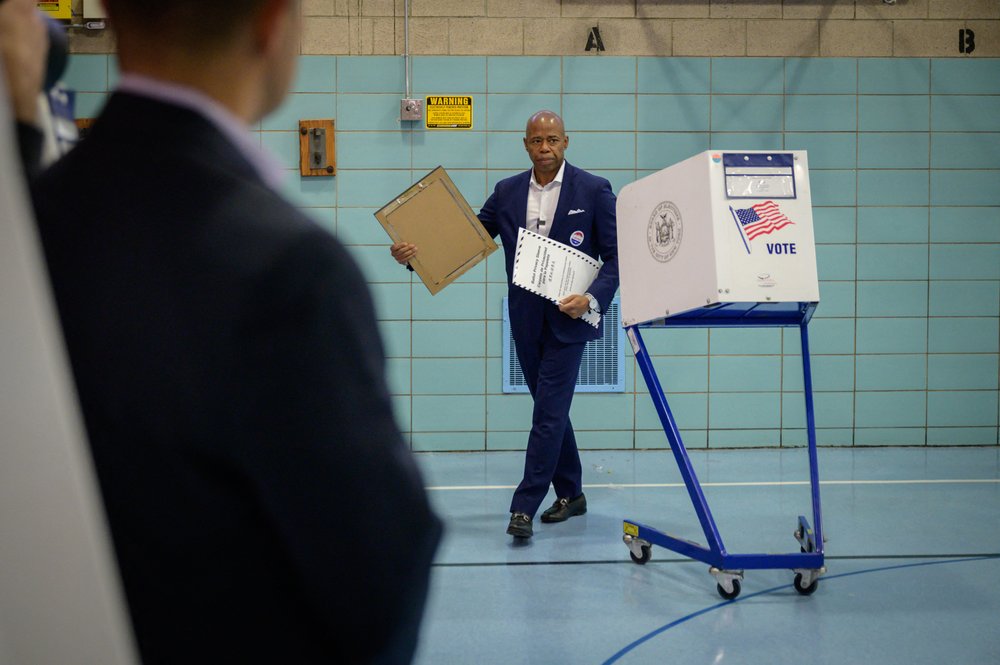 Then-candidate Eric Adams votes during the 2021 mayoral election in New York City on Nov. 2, 2021.