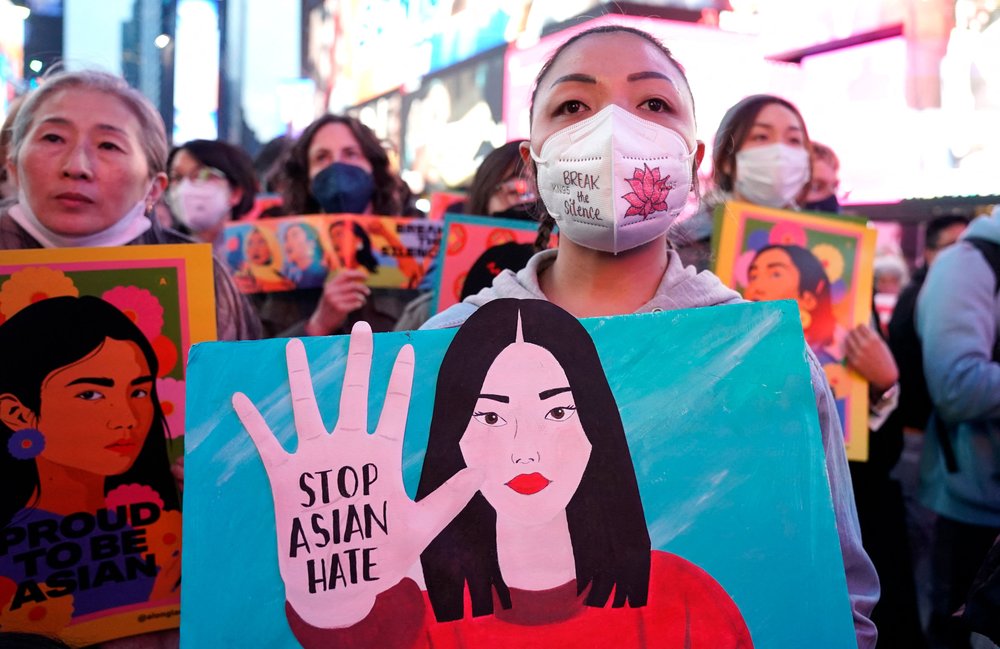 People rally calling for action and awareness on rising incidents of hate crime against Asian-Americans in Times Square in New York City on March 16th, 2022.