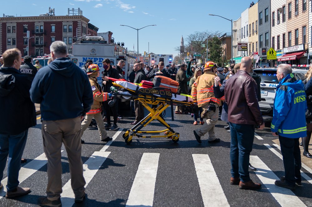 First responders at the site of the Brooklyn subway shooting on April 12, 2022.