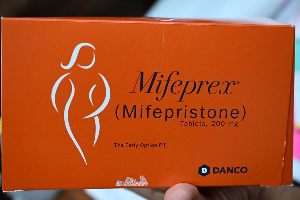 The orange square packaging of Mifeprex, also known as Mifepristone, an abortion medication.