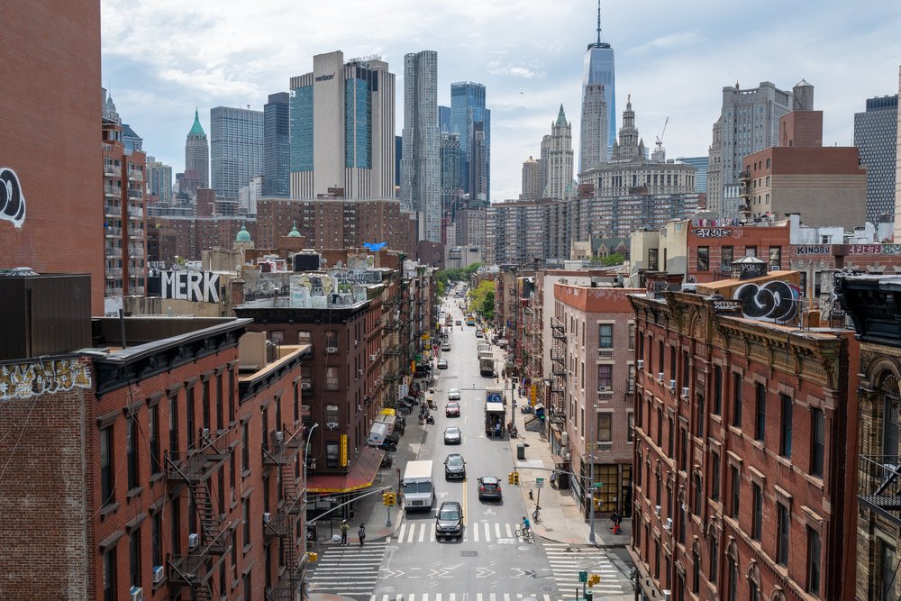 A street in Downtown Manhattan is seen from above on July 26, 2022.