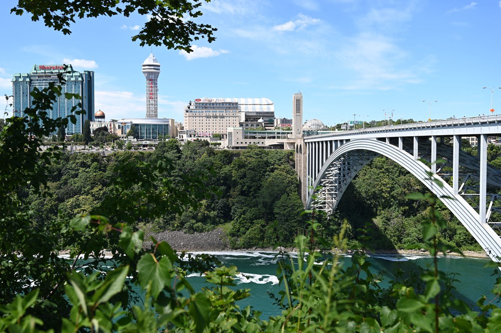 The Rainbow Bridge crosses from the United States into Canada.