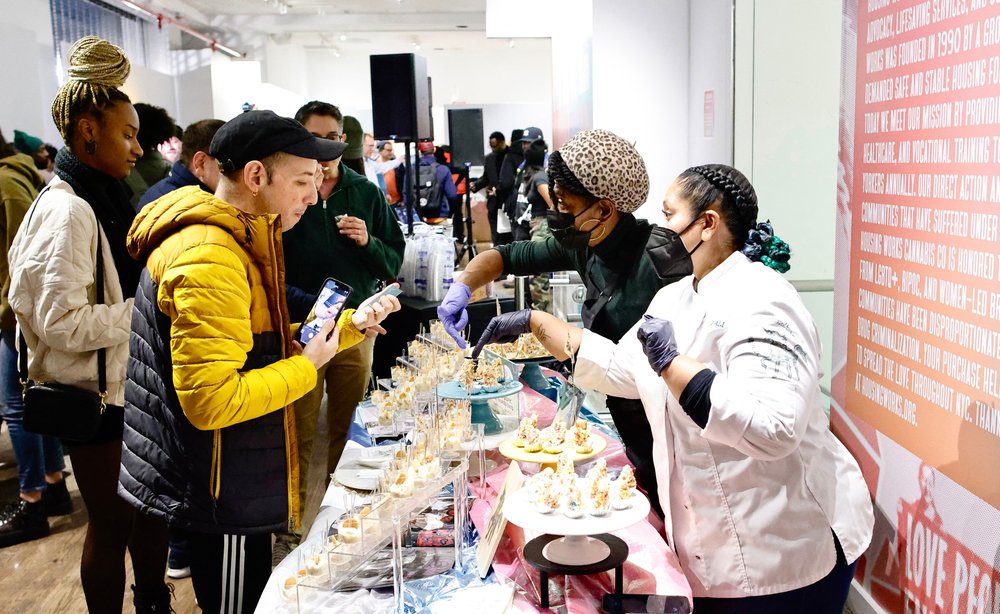 People line up to purchase marijuana at the Housing Works Cannabis Company, New York's first legal dispensary.