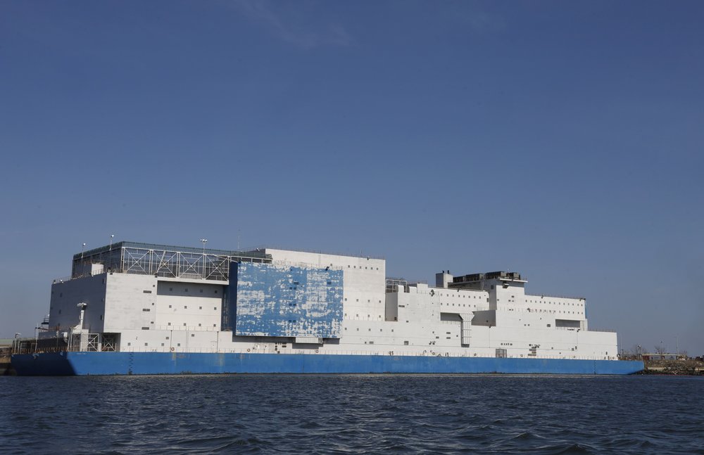 The Vernon C. Bain Center jail barge is docked off Hunts Point on March 9, 2021.