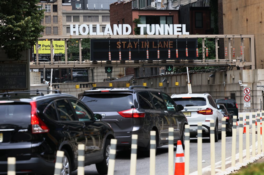 Cars lined up at the Holland Tunnel.