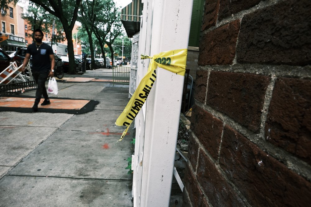 Police tape seen on a Bronx street on July 12, 2021