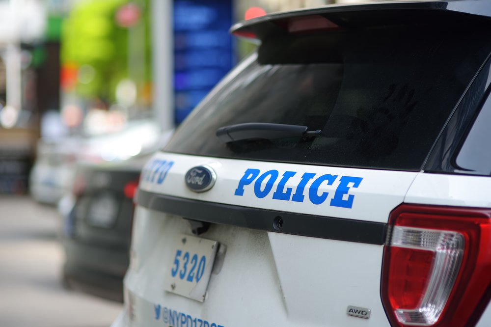 An NYPD vehicle is seen up close in New York City on May 9, 2021.