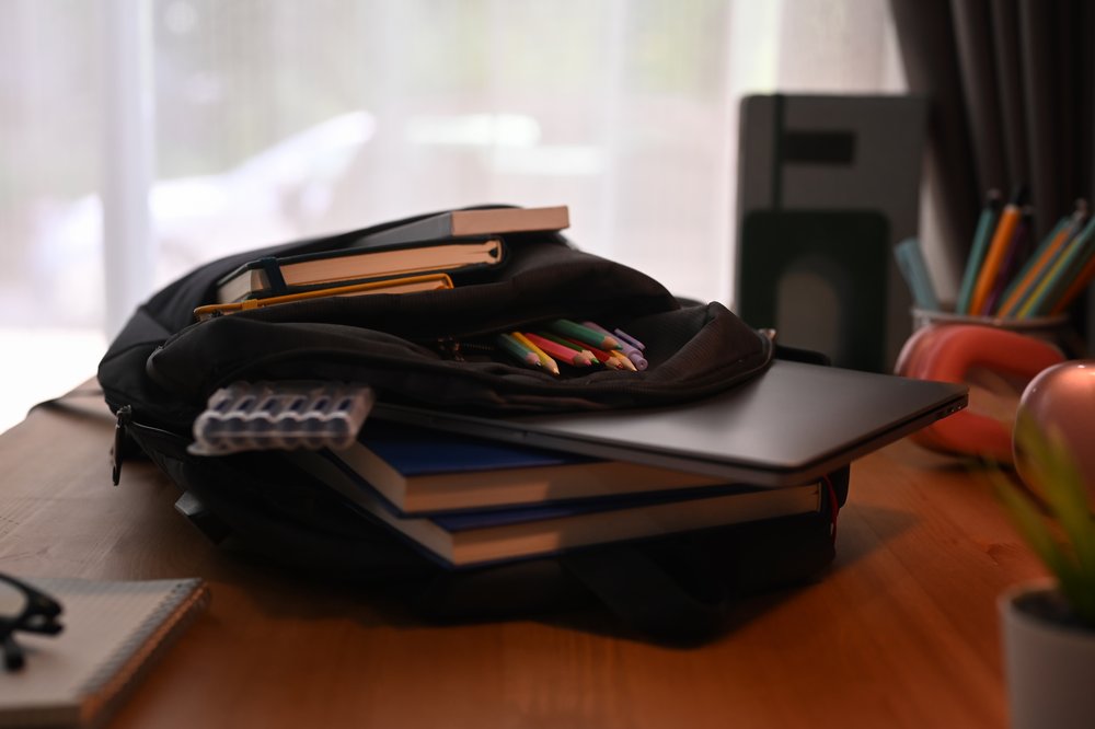 A backpack filled with supplies.