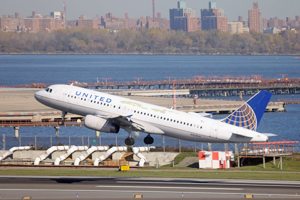 A United Airlines jet at LaGuardia Airport.
