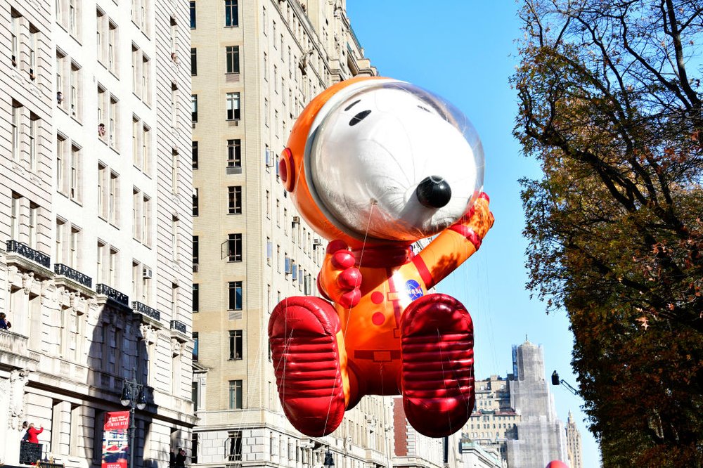 a float makes its way through the city