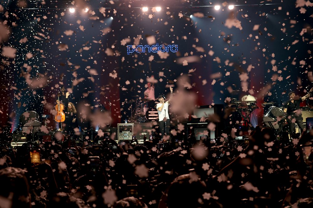 A giant concert crowd as Ryan Tedder of OneRepublic performs for Pandora LIVE at Avant Gardner on Dec. 05, 2022
