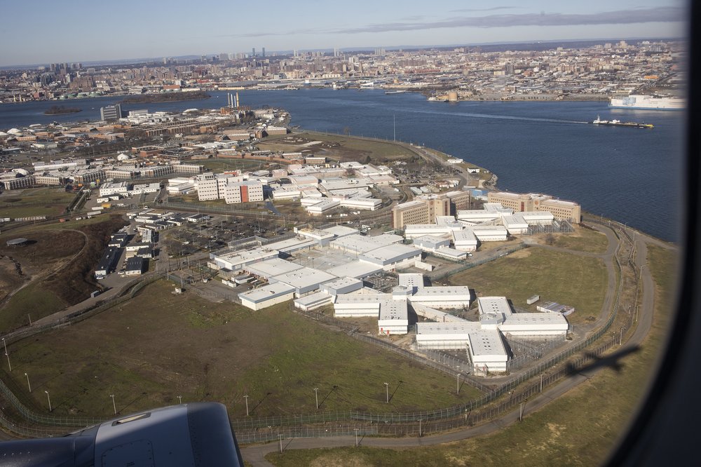 Rikers Island is seen from a plane departing LaGuardia Airport in Queens on Dec. 10, 2022.