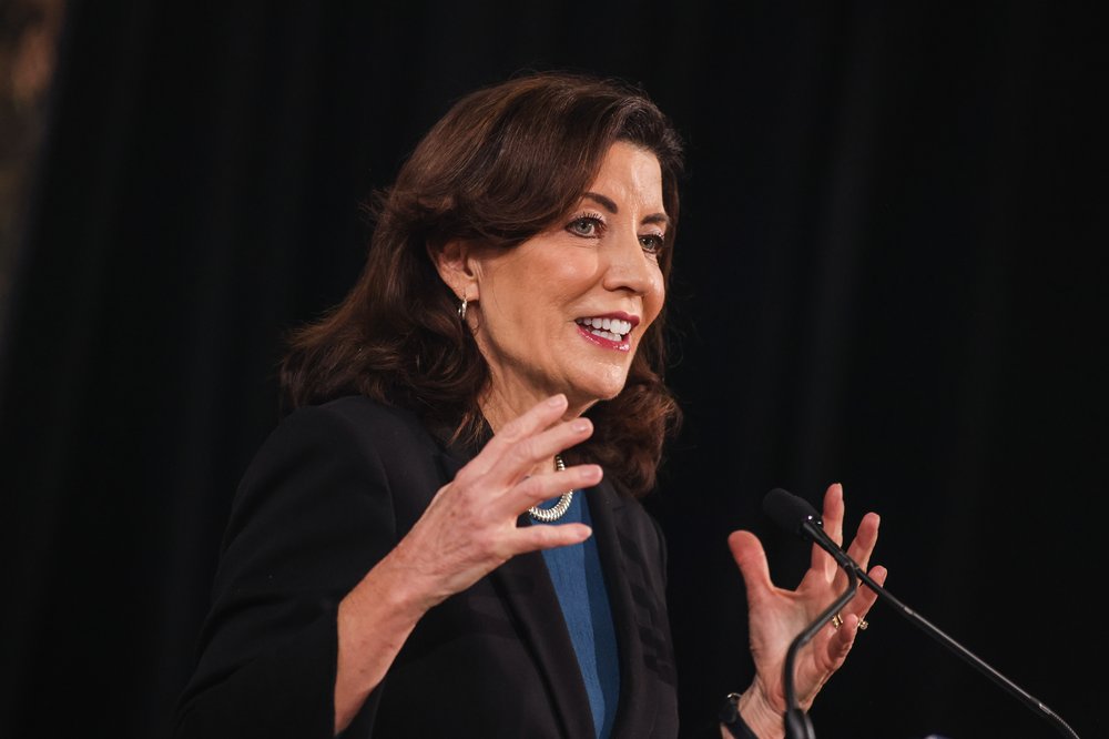 Gov. Kathy Hochul speaks during a press event on Long Island.