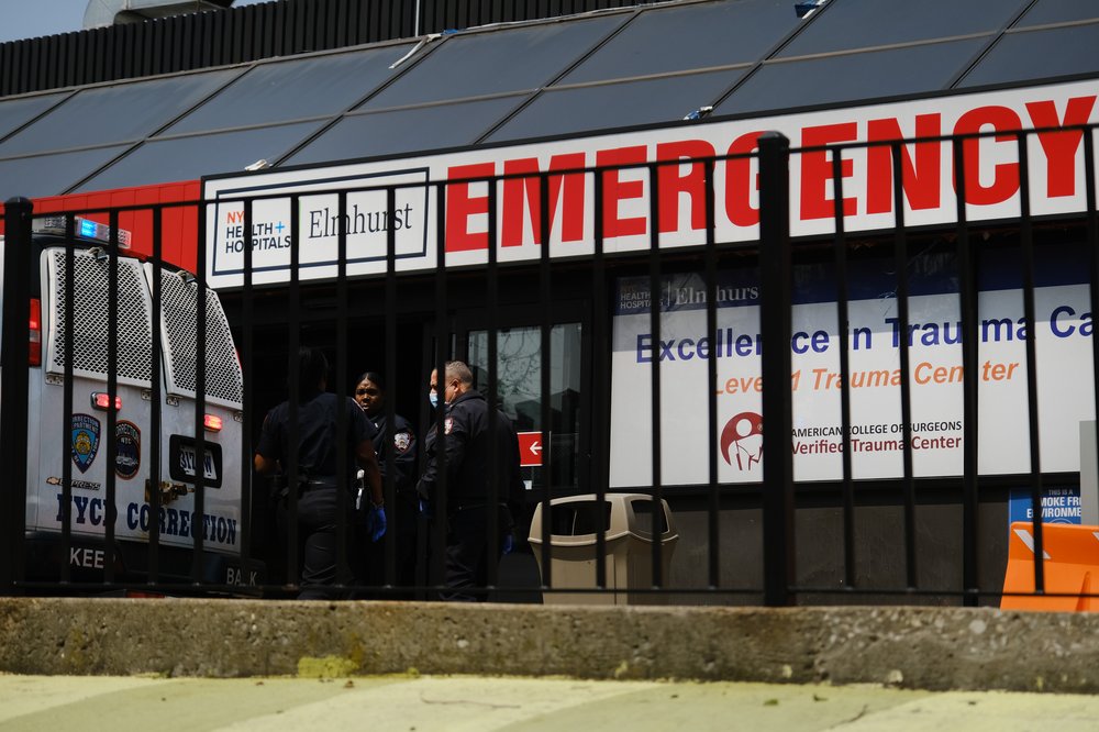 The entrance to Elmhurst Hospital in Queens.