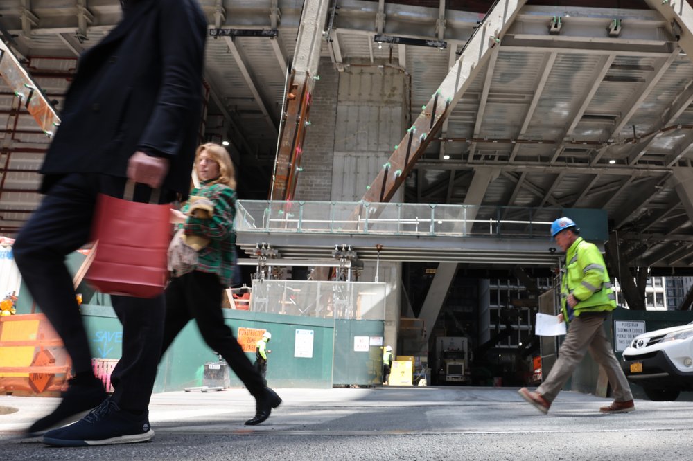 People walk by the site of JPMorgan Chase‘s new 1,388-foot headquarters at 270 Park Avenue in Midtown East on May 18, 2023 in New York City.