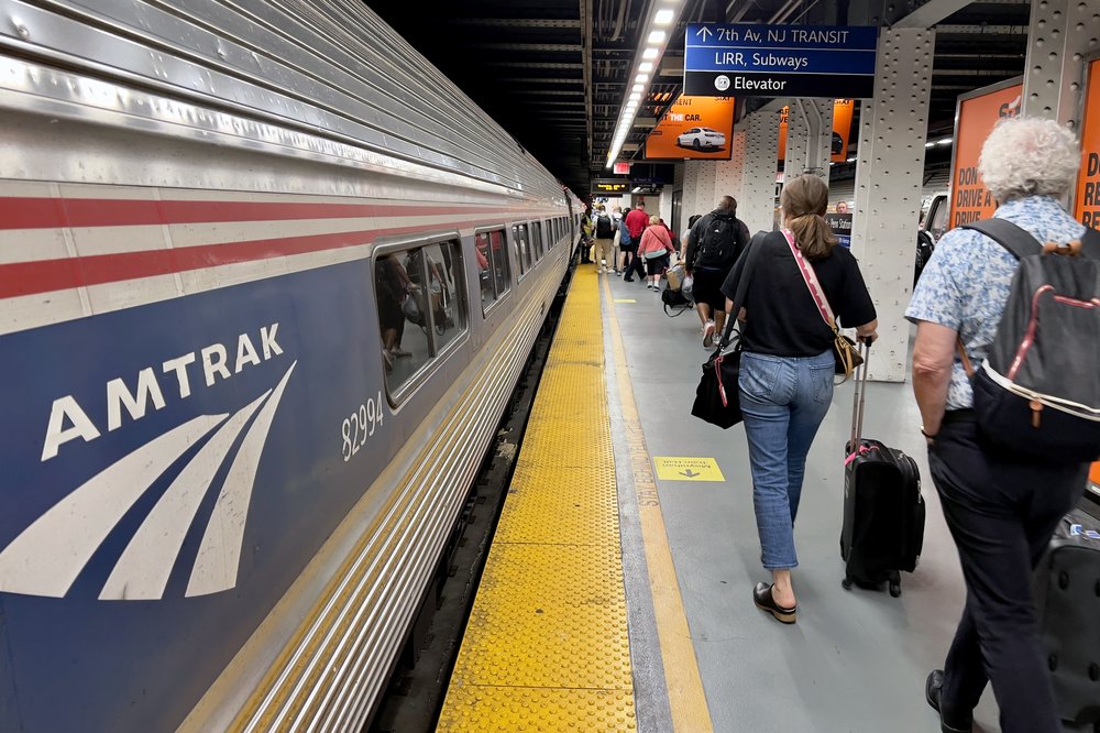 An Amtrak train at Penn Station in New York City.