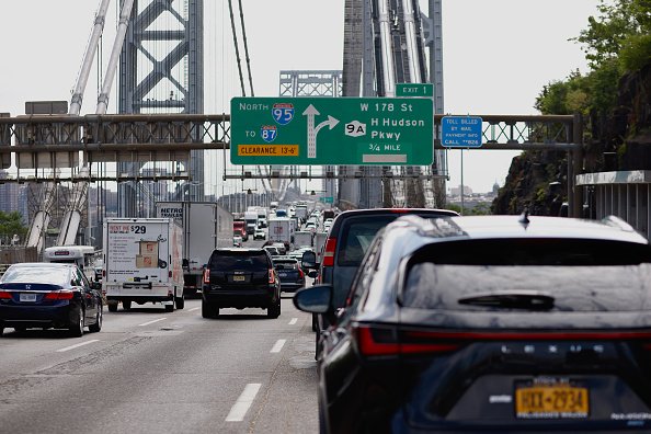 Traffic on the George Washington Bridge heading into New York City from New Jersey.