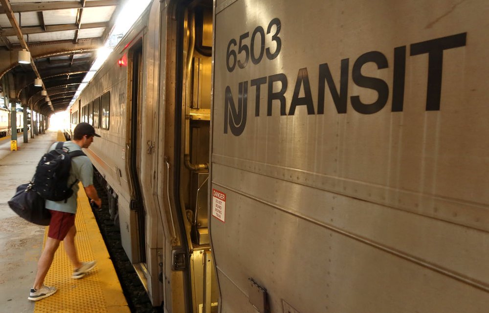 An NJ Transit train rests at the Hoboken station on Sept. 1, 2023.