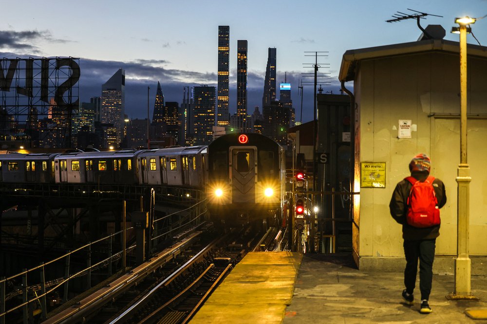 A "7" line train arrives at Queensboro plaza station in Queens. The station will shut down every weekend in January 2024.