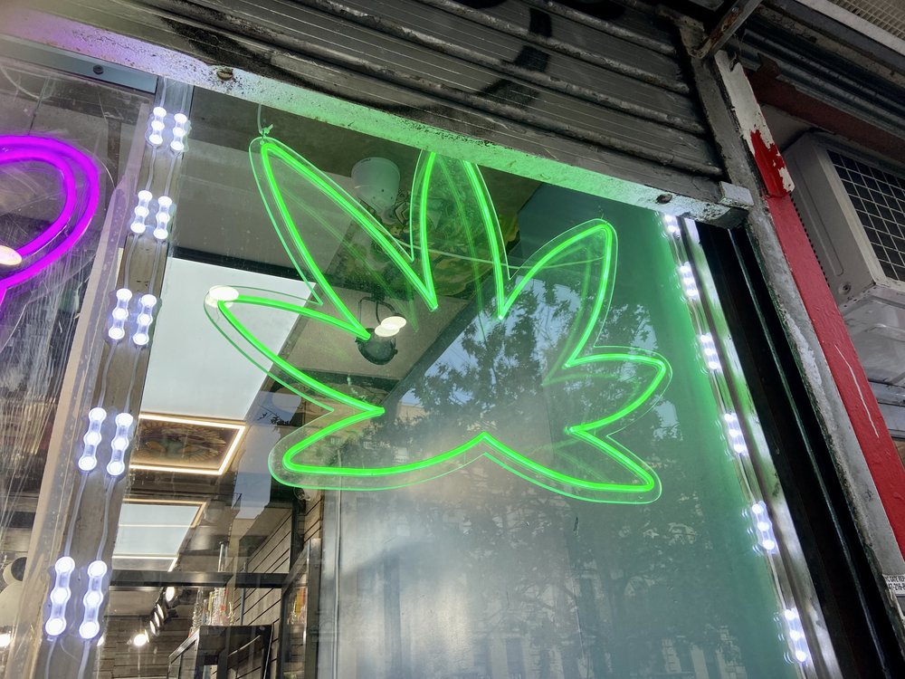 The front window of a cannabis store in New York City is seen on Dec. 6, 2024.