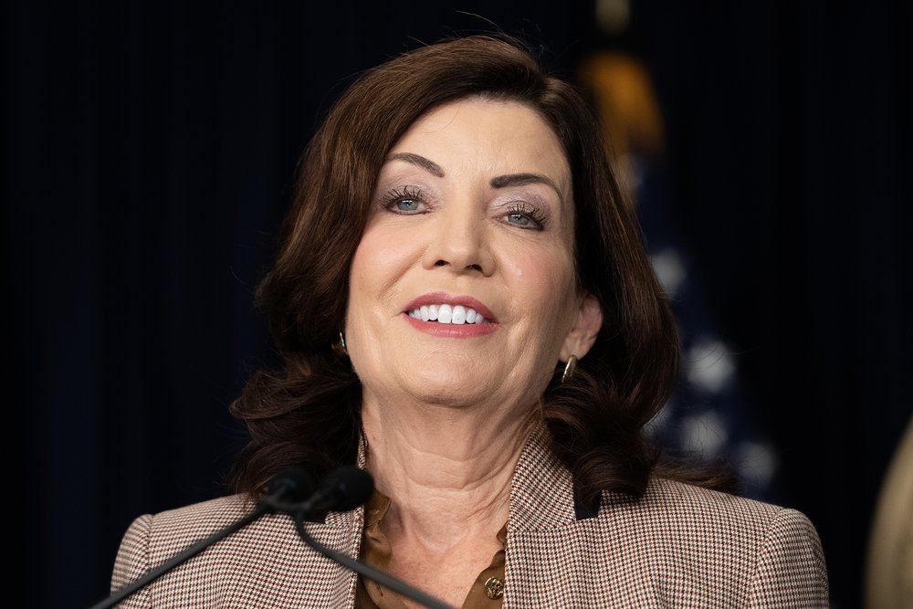 Governor Kathy Hochul speaks as she unveils first proposal of 2024 State of the State at Governor's office earlier this month.