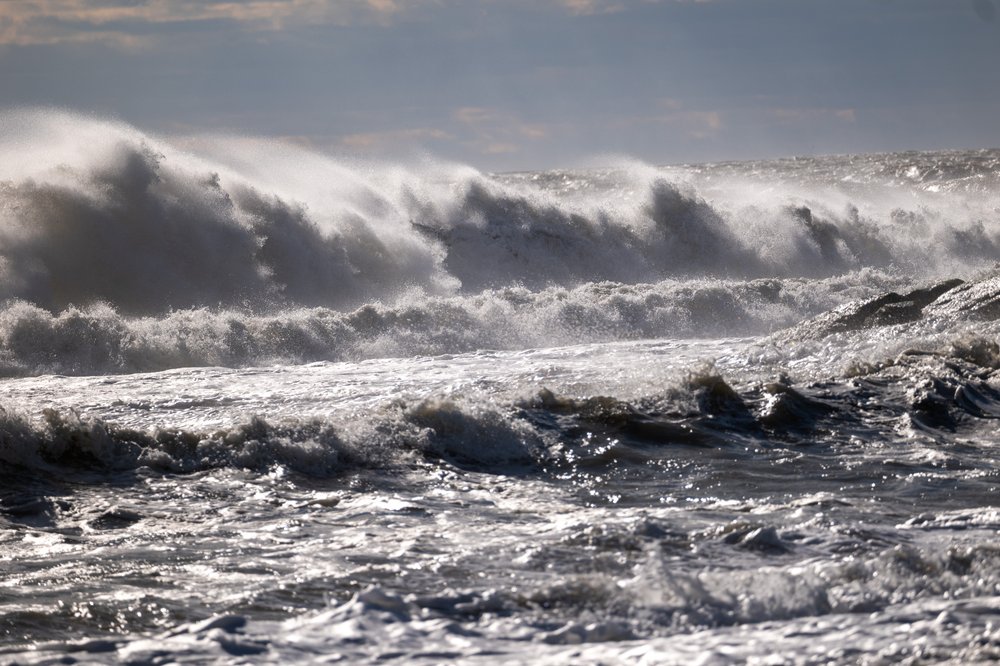 Large waves crash along Rockaway Beach in Queens on Jan. 10, 2024, after a storm brought high winds and rain to the area.