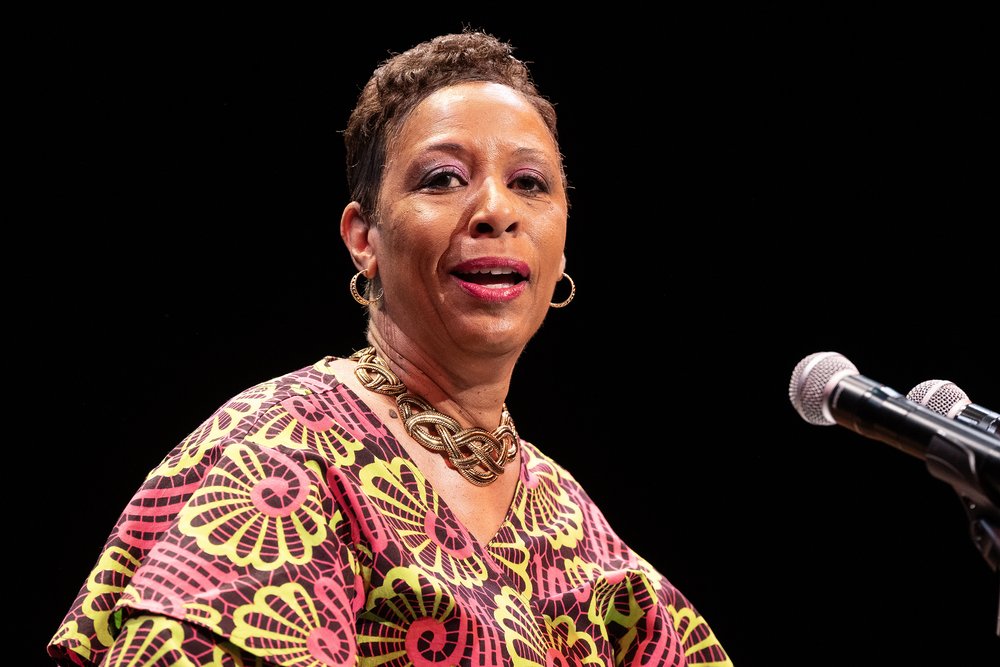 New York City Council Speaker Adrienne Adams speaks at a Martin Luther King Jr. Day event at the Brooklyn Academy of Music on Jan. 15, 2024.