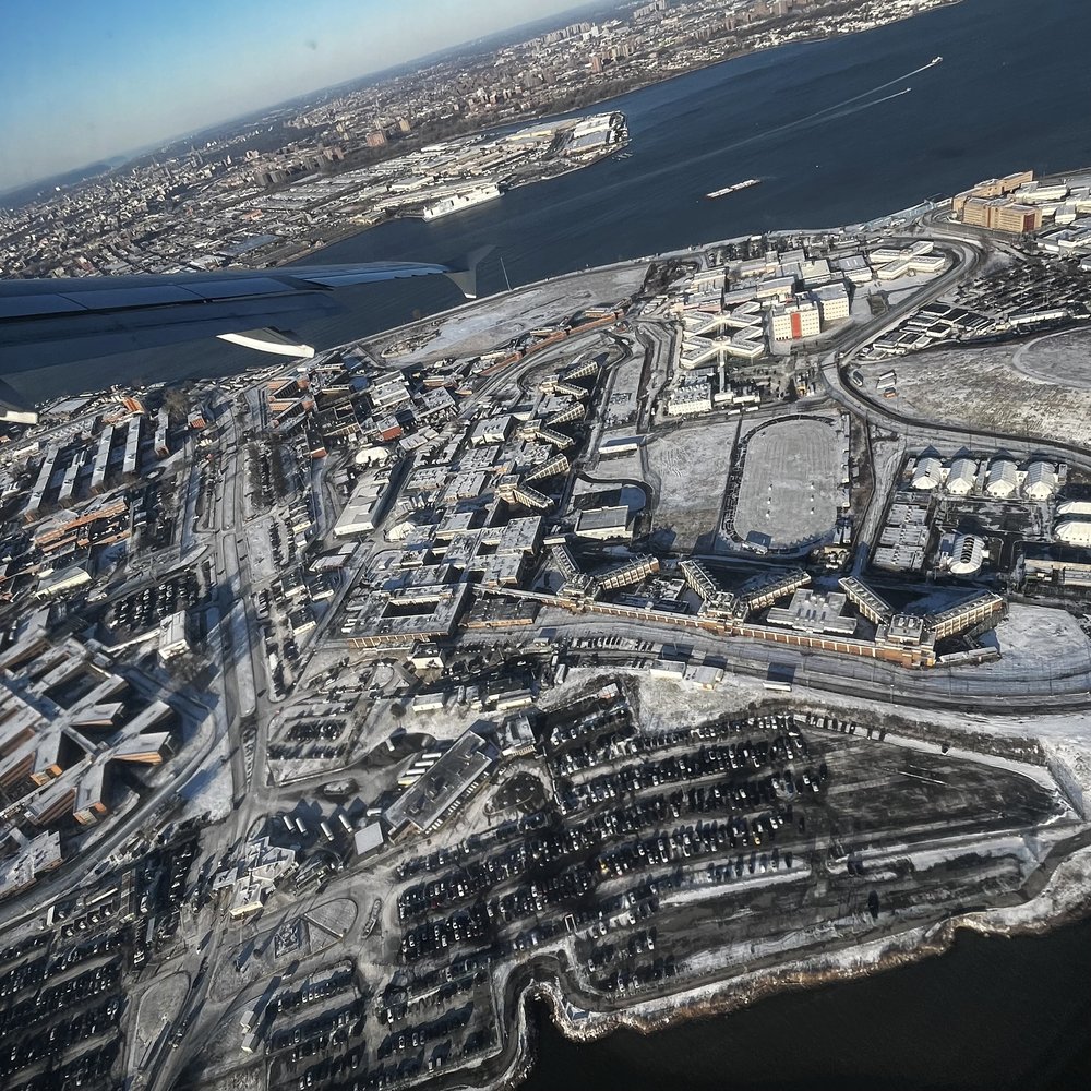 A view of Rivers Island as seen from a departing airline taking off from LaGuardia Airport, on Jan. 17, 2024. The island serves as New York City's jail complex, with over 10 separate jails for defendants waiting for a criminal trial.