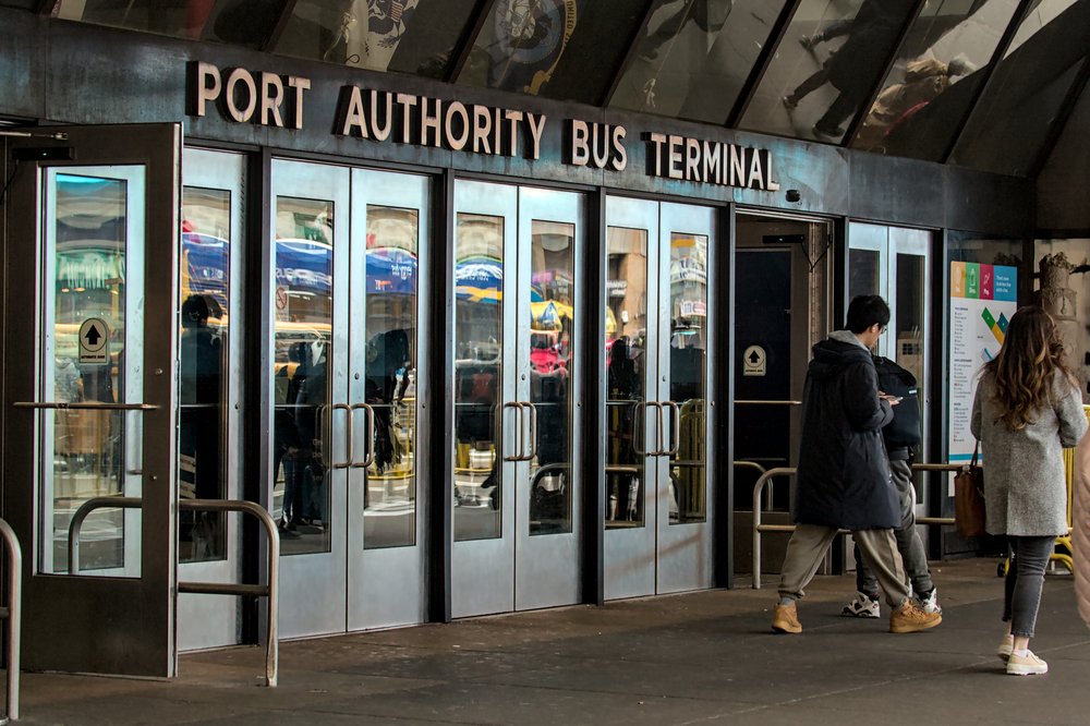 The entrance to the Port Authority bus terminal.
