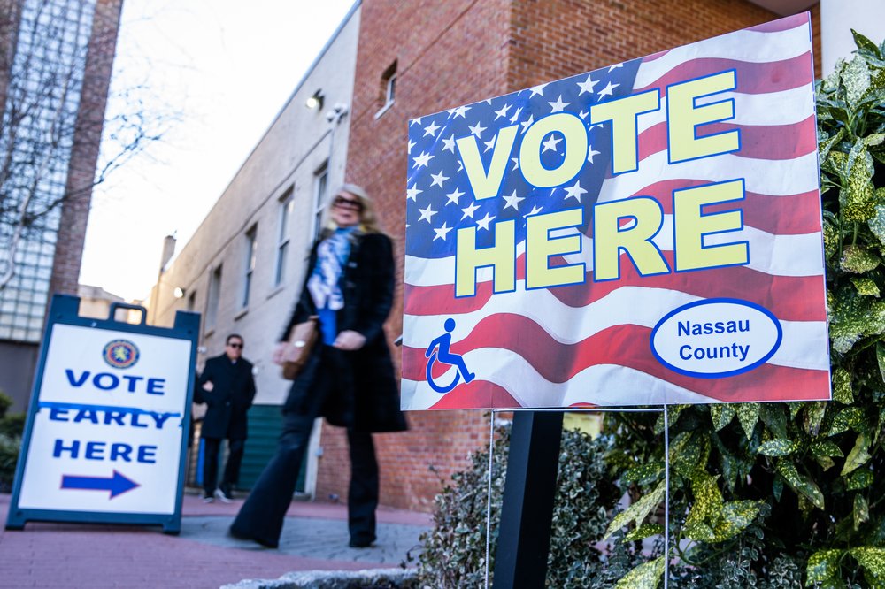Early voting signs outside of a City Hall on Long Island.
