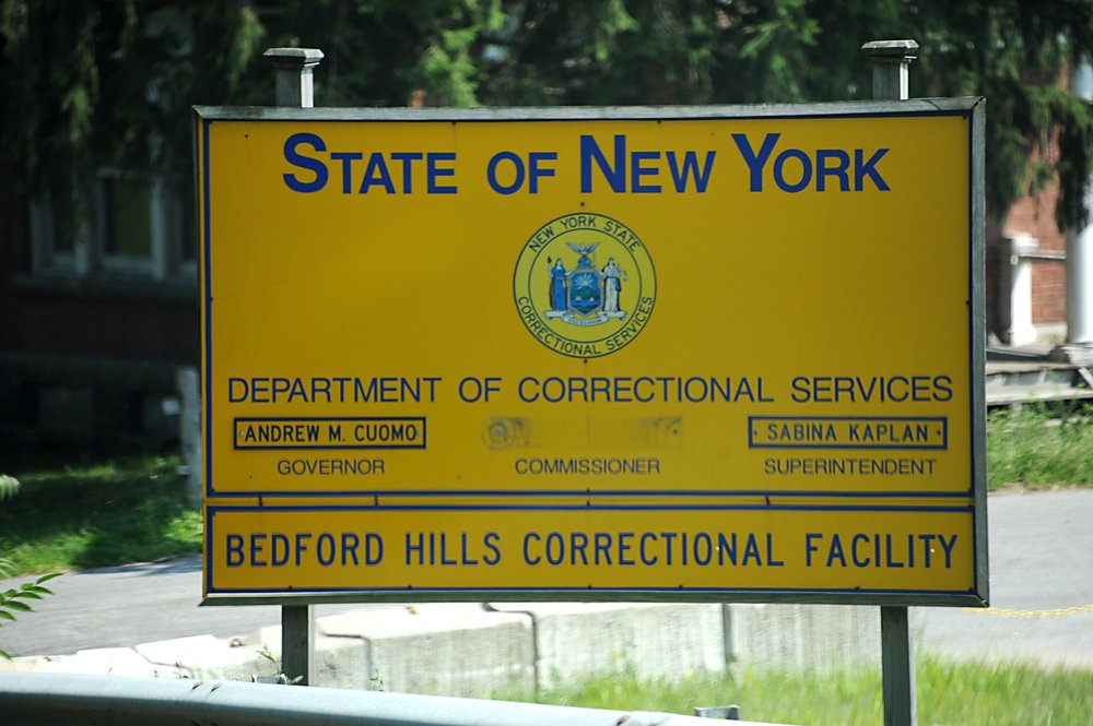 Photo of a sign at the Bedford Hills Correction Facility