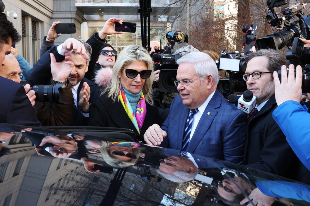 Former Sen. Bob Menendez, Democrat from New Jersey, and his wife Nadine Menendez depart a Manhattan courthouse on March 11, 2024.