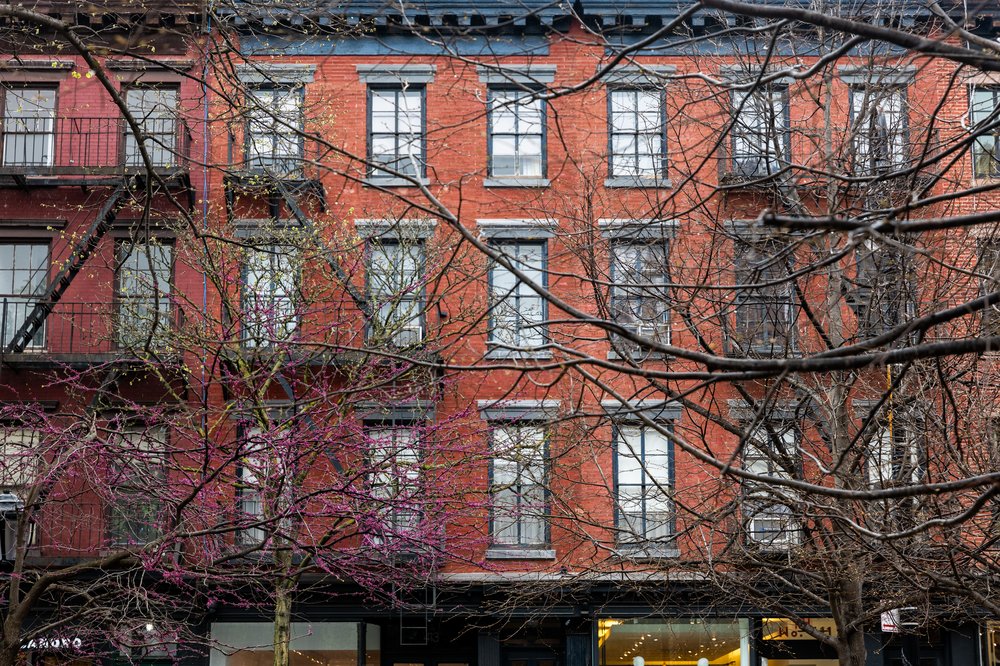 An apartment building with rental units stands in Manhattan building on April 11, 2024 in New York City.