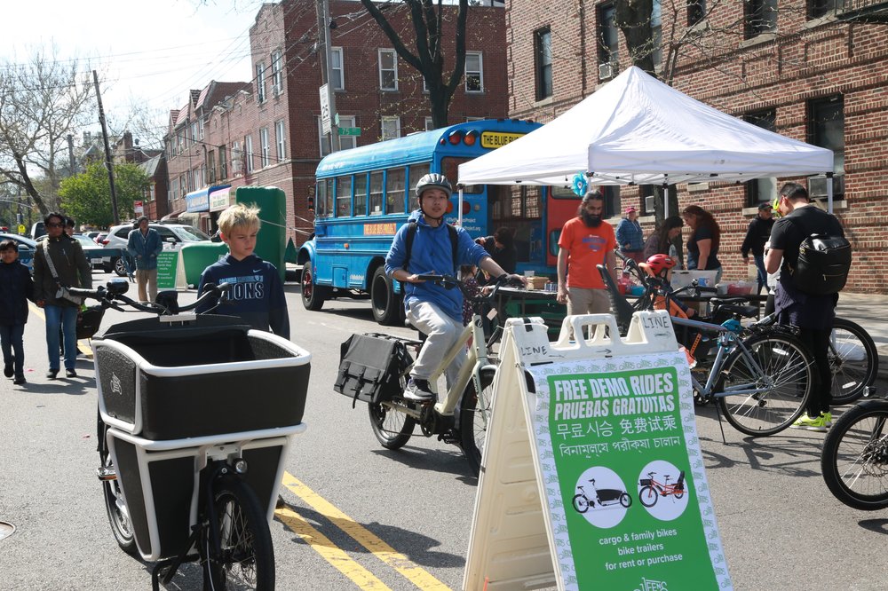 People enjoy an open streets event in Queens in celebration of Earth Day on April 20, 2024.