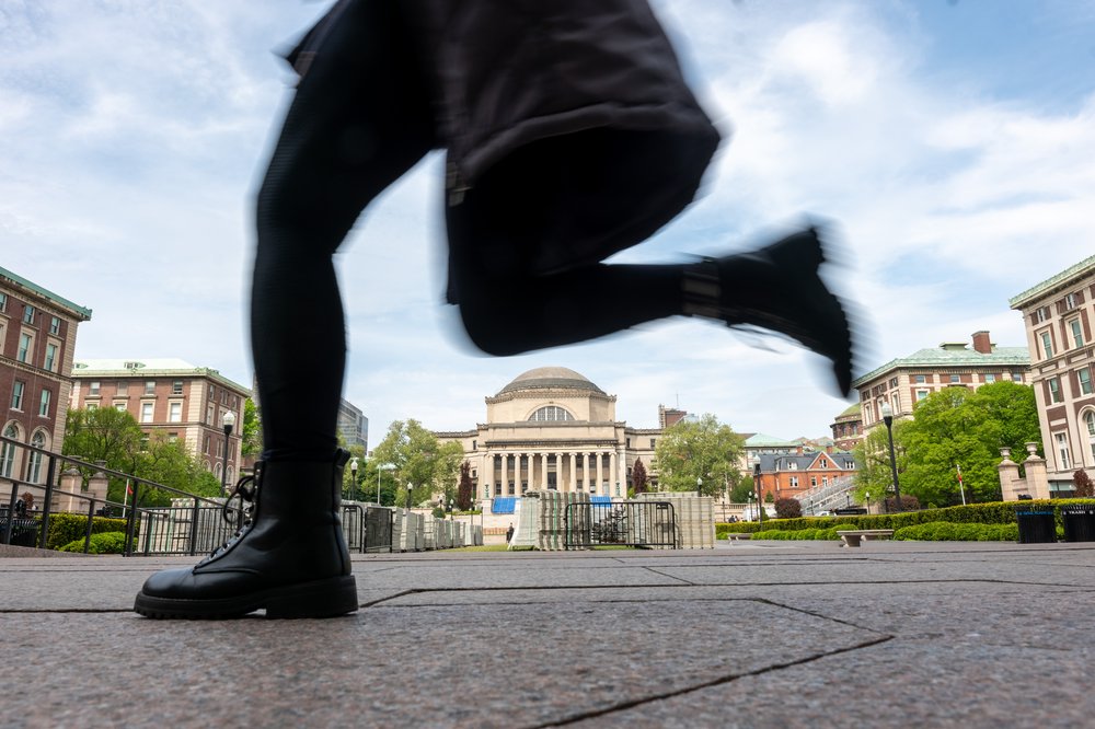 Students walk through a nearly empty Columbia University campus after police cleared out a Gaza protest encampment on May 6, 2024, in New York City.