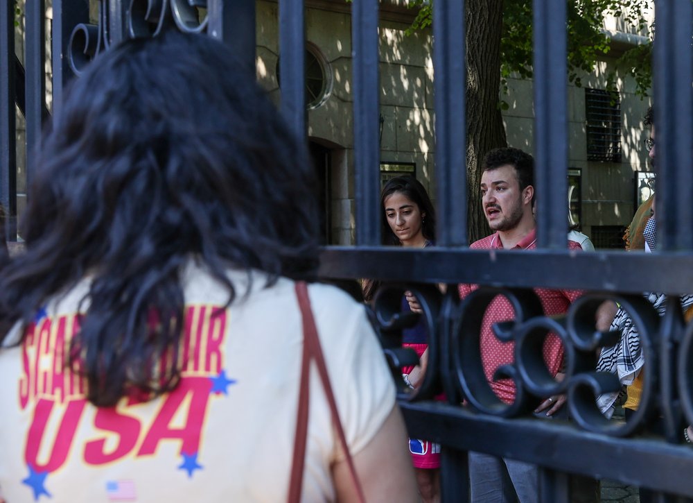 Then Columbia University graduate student Mahmoud Khalil talks to the press during a briefing organized by Pro-Palestinian protesters at an encampment at Columbia University's Morningside Heights campus in Manhattan on June 1, 2024.